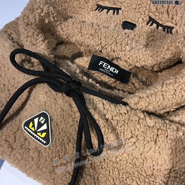 FENDI女秋冬季羊羔毛圍脖 芬迪2021最新款一體護耳保暖帽  mmj1619